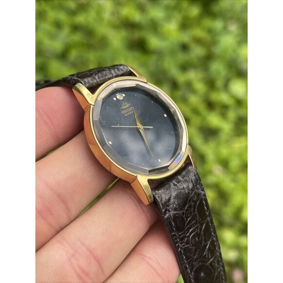 Vintage Seiko 5Y95-607A R1  Watch crocodile calfskin band diamond - Picture 3 of 8